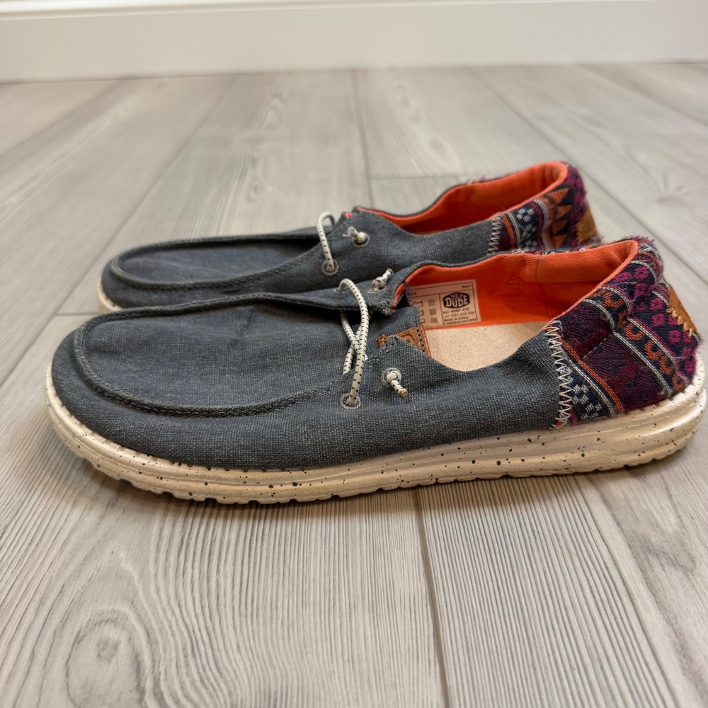 Hey Dude Wendy Funk Baja Navy Canvas Southwestern Loafers 40407-410 Womens 8